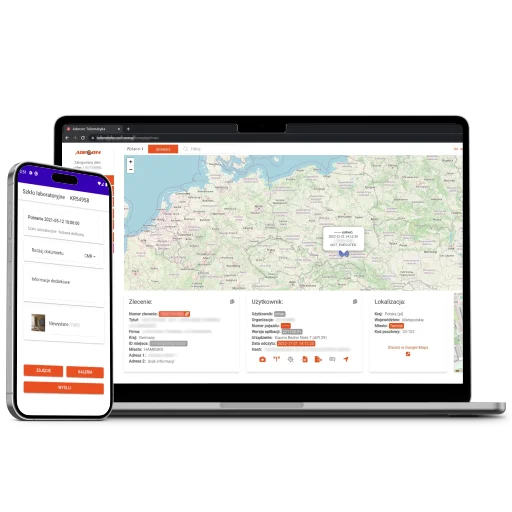 Panel administratora i aplikacja mobilna Track My Truck na różnych urządzeniach