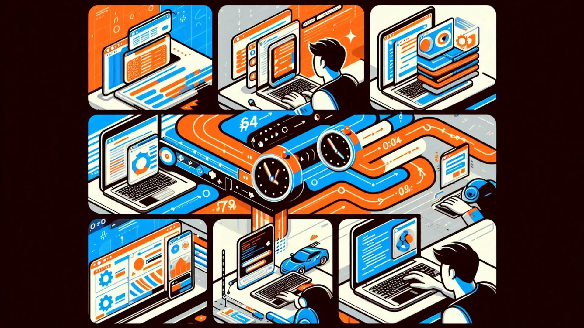 Ilustracja działania asynchroniczności w JavaScript – niezależne zadania wykonywane w tle